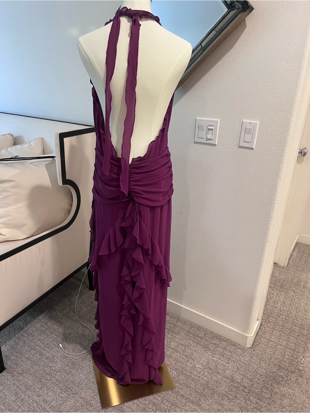 NBD Violet Backless Halter Ruffle Maxi Dress - Picture 4 of 5